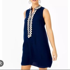 New Lilly Pulitzer Navy Dress with Gold Accents